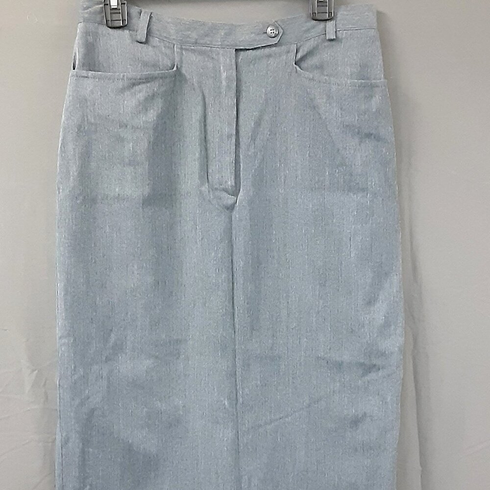 Hunt Club Woman's Long Gray Skirt Size 14, Lines, Pockets 36"L, Zip/Button Hook